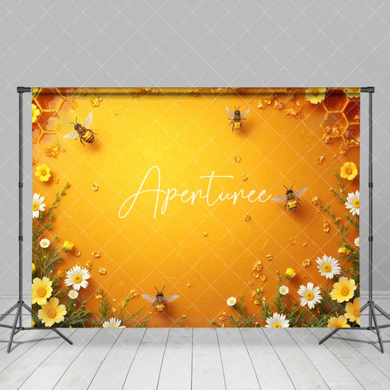 Aperturee - Aperturee Yellow Honeycomb Wall Floral Bee Fine Art Backdrop