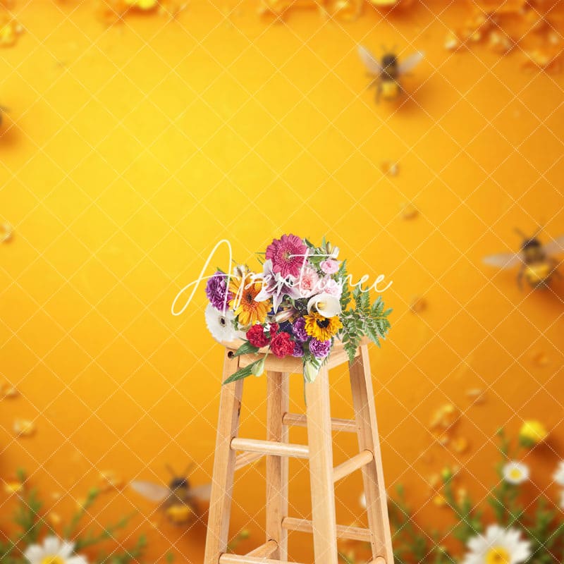 Aperturee - Aperturee Yellow Honeycomb Wall Floral Bee Fine Art Backdrop