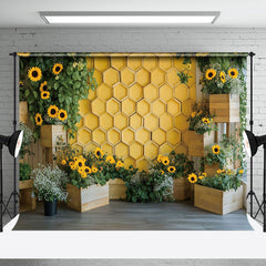 Aperturee - Aperturee Yellow Honeycomb Wall Greenery Floral Spring Backdrop