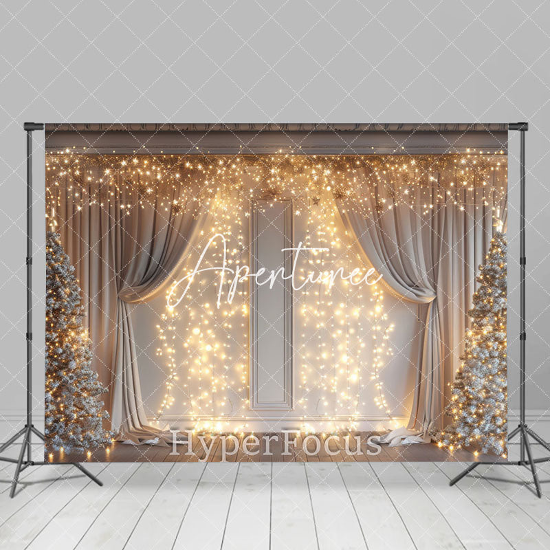 Aperturee - Aperturee Yellow Light Glitter White Curtain Christmas Backdrop