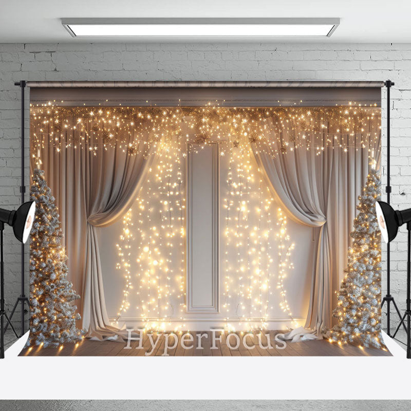 Aperturee - Aperturee Yellow Light Glitter White Curtain Christmas Backdrop