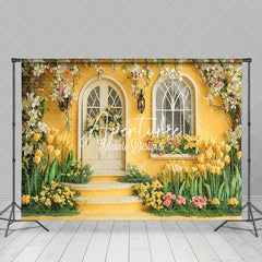 Aperturee - Aperturee Yellow Retro Garden Cabin Floral Spring Backdrop