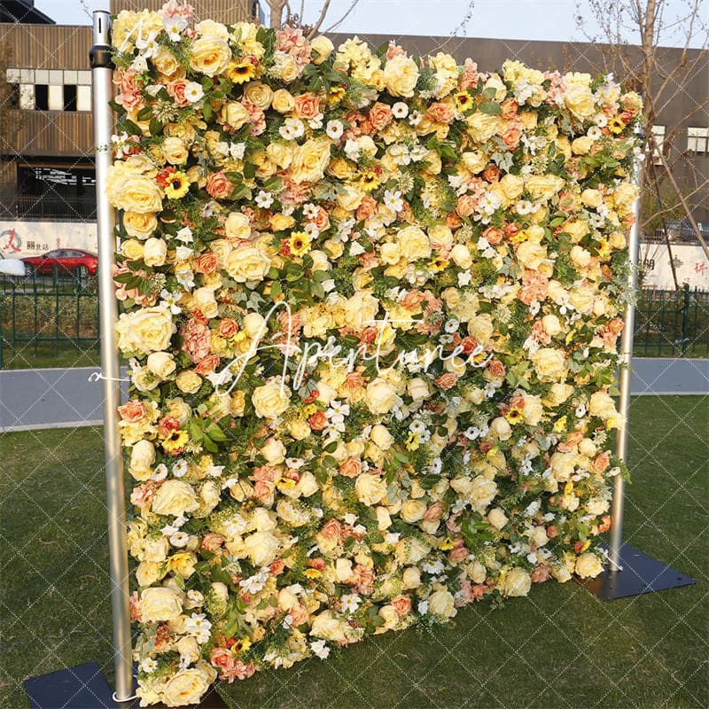 Aperturee - Aperturee Yellow Rose Artificial Flower Wall Panels Wholesale