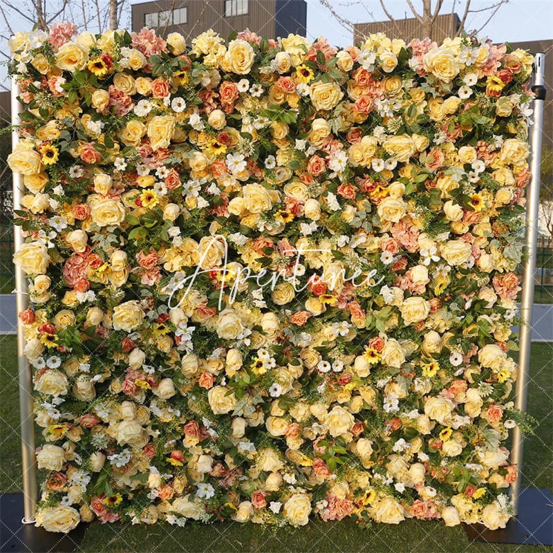 Aperturee - Aperturee Yellow Rose Artificial Flower Wall Panels Wholesale