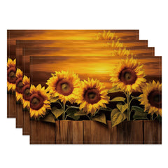 Aperturee - Aperturee Yellow Sunflower Sunset Wood Grain Set Of 4 Placemats