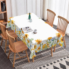 Aperturee - Aperturee Yellow Sunflowers Edge White Rectangle Tablecloth