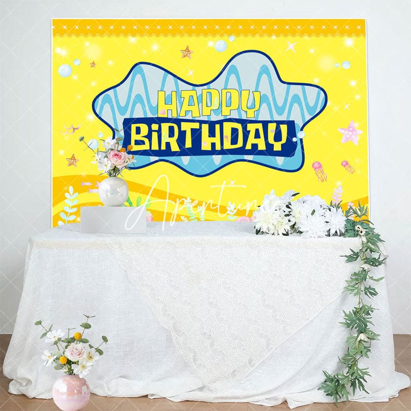 Aperturee - Aperturee Yellow Undersea Plant Bubbles Happy Birthday Backdrop