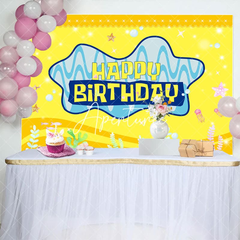 Aperturee - Aperturee Yellow Undersea Plant Bubbles Happy Birthday Backdrop