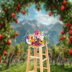 Aperturee - Apple Orchard Arch Mountain Spring Photo Backdrop