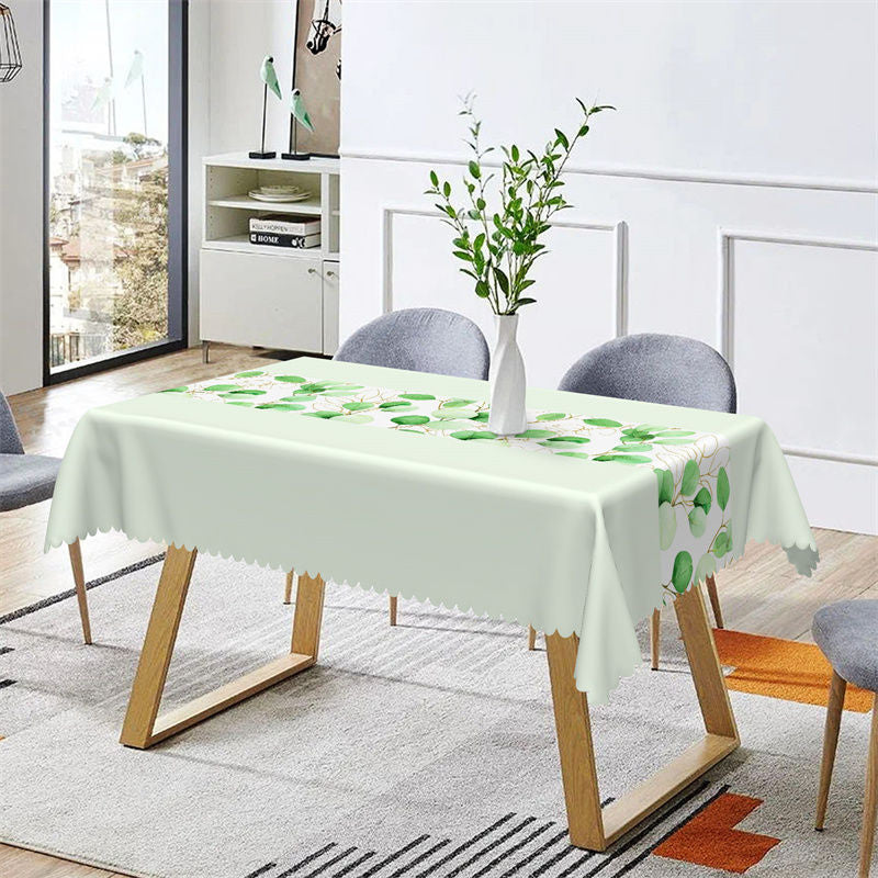 Aperturee - Aqua Green Leaves Branch Spring Rectangle Tablecloth