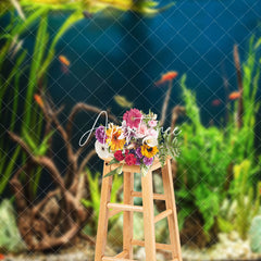 Aperturee - Aquarium Green Natural Seaweed Stones Fish Backdrop