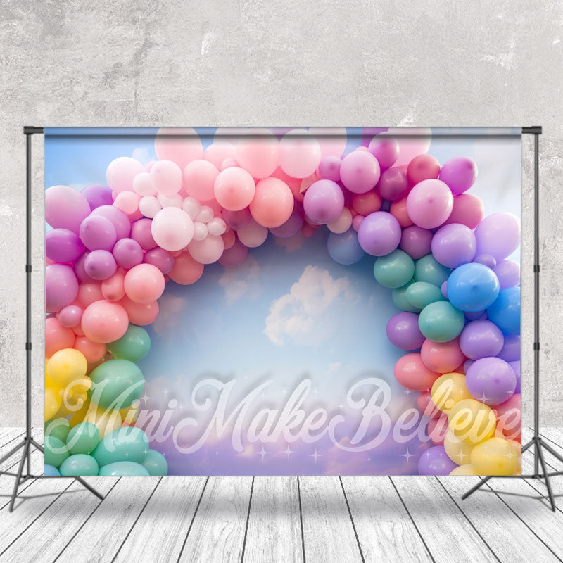 Aperturee - Arch Balloon Blue Sky Birthday Cake Smash Backdrop