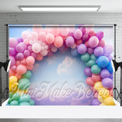 Aperturee - Arch Balloon Blue Sky Birthday Cake Smash Backdrop