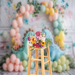 Aperturee - Arch Balloons Leaf Cute Dinosaur Cake Smash Backdrop