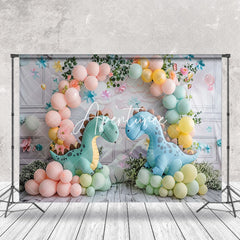 Aperturee - Arch Balloons Leaf Cute Dinosaur Cake Smash Backdrop