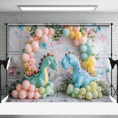 Aperturee - Arch Balloons Leaf Cute Dinosaur Cake Smash Backdrop