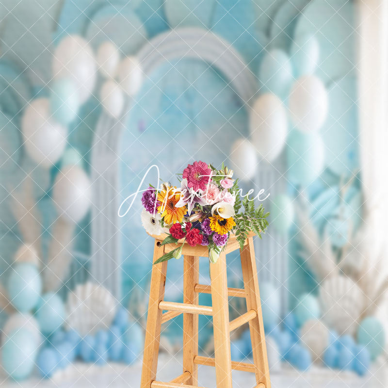 Aperturee - Arch Blue Balloon Summer Coastal Cake Smash Backdrop