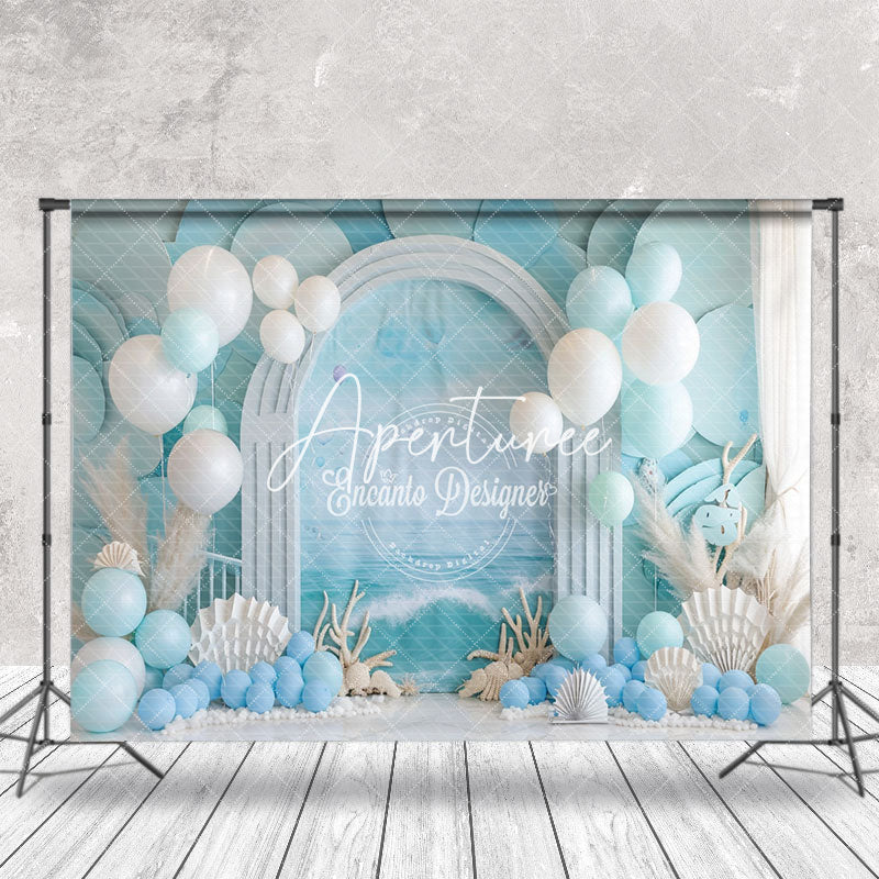 Aperturee - Arch Blue Balloon Summer Coastal Cake Smash Backdrop