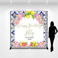 Aperturee - Arch Floral Fruits White Custom Birthday Backdrop