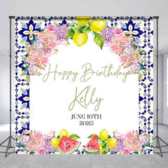 Aperturee - Arch Floral Fruits White Custom Birthday Backdrop