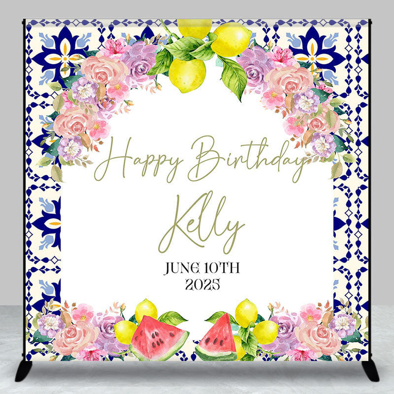 Aperturee - Arch Floral Fruits White Custom Birthday Backdrop