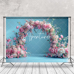 Aperturee - Arch Pink Floral Blue Wall Backdrop For Photography