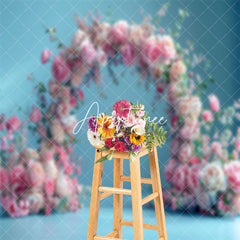 Aperturee - Arch Pink Floral Blue Wall Backdrop For Photography