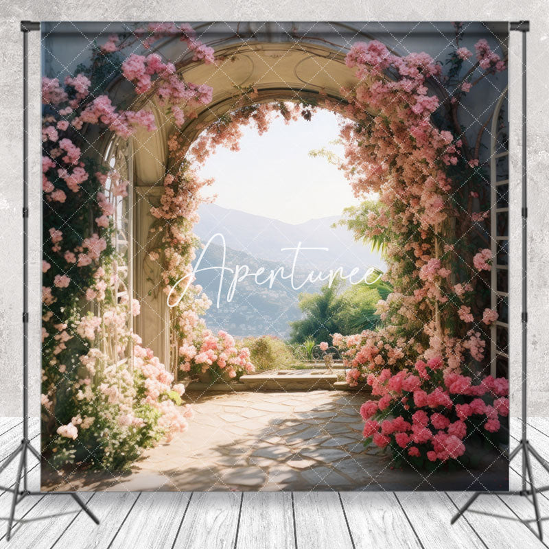 Aperturee - Arch Pink Floral Spring Backdrop For Photograph