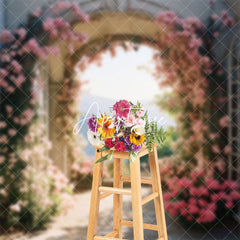 Aperturee - Arch Pink Floral Spring Backdrop For Photograph