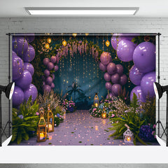 Aperturee - Arch Purple Balloon Light Floral Cake Smash Backdrop