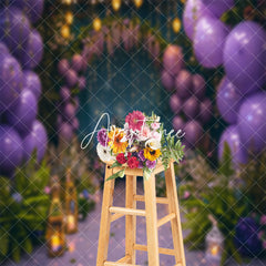 Aperturee - Arch Purple Balloon Light Floral Cake Smash Backdrop