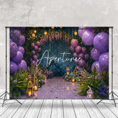 Aperturee - Arch Purple Balloon Light Floral Cake Smash Backdrop