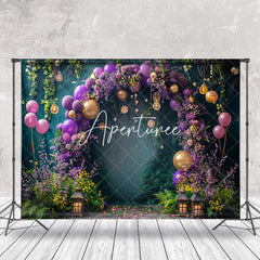 Aperturee - Arch Purple Balloons Floral Backdrop For Cake Smash