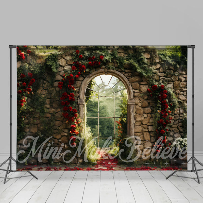 Aperturee - Arched Glass Window Stone Floral Spring Backdrop