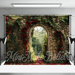 Aperturee - Arched Glass Window Stone Floral Spring Backdrop