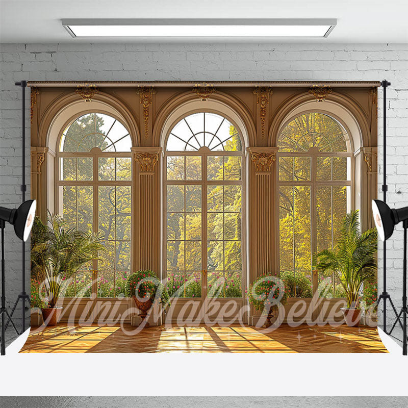 Aperturee - Arched Window Green Plants Indoor Spring Backdrop