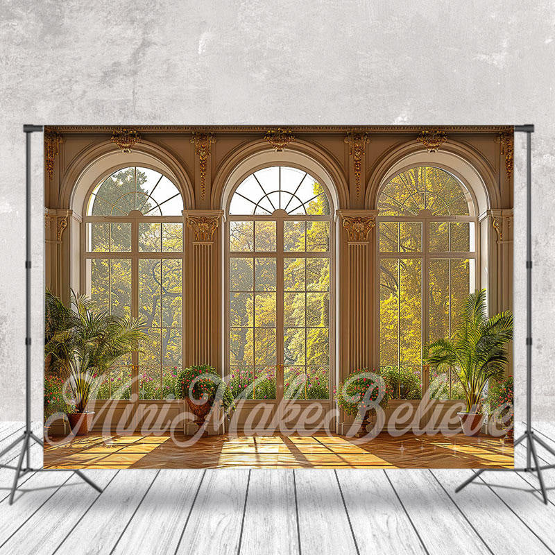 Aperturee - Arched Window Green Plants Indoor Spring Backdrop