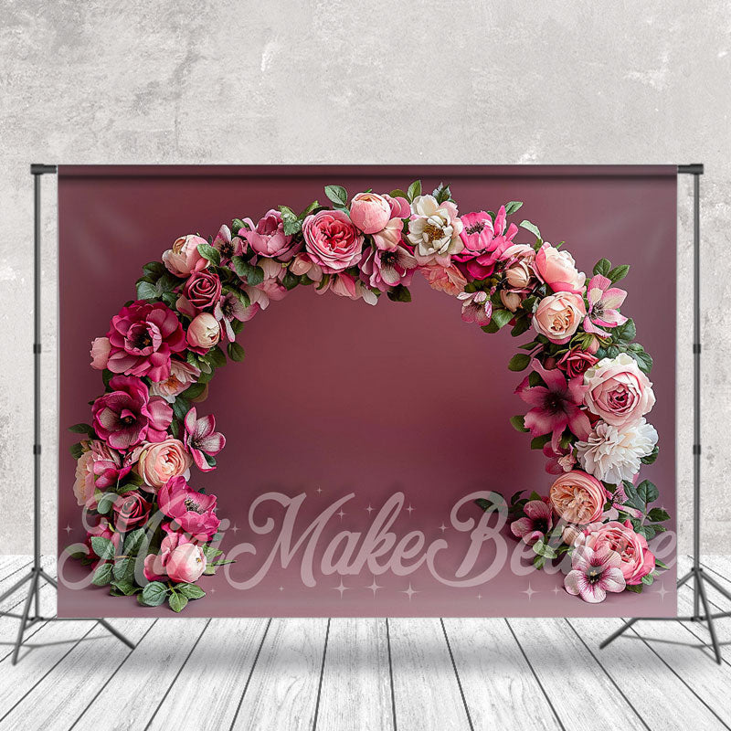 Aperturee - Arched Wreath Solid Wall Floral Photography Backdrop