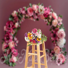 Aperturee - Arched Wreath Solid Wall Floral Photography Backdrop