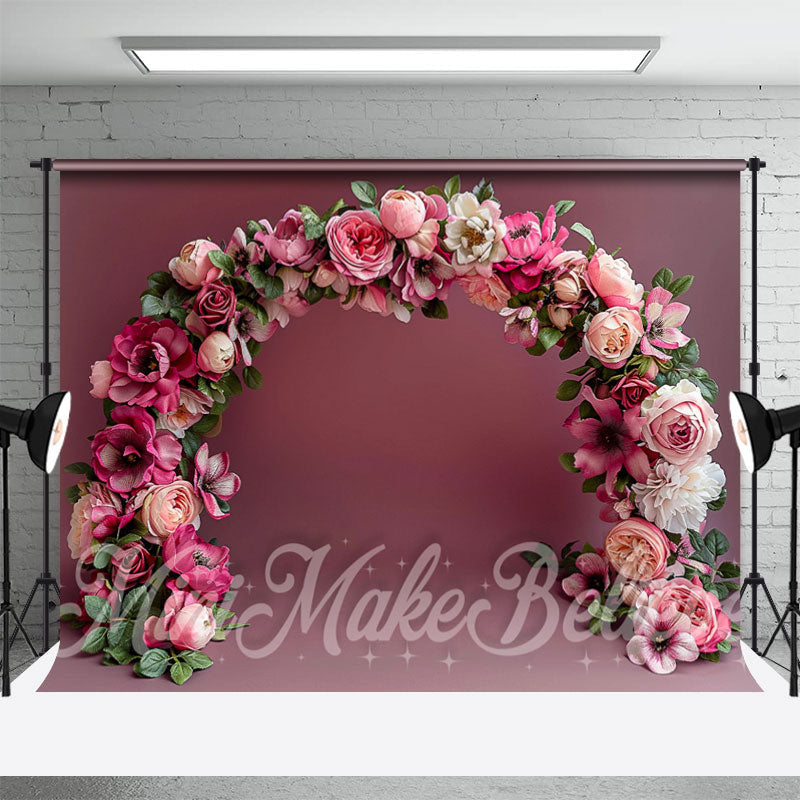 Aperturee - Arched Wreath Solid Wall Floral Photography Backdrop