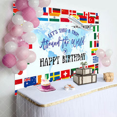 Aperturee - Around The World Map Trip Airplane Birthday Backdrop