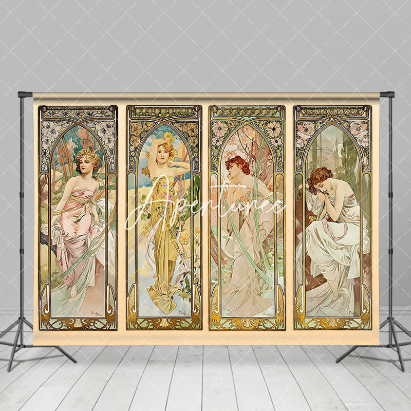 Aperturee - Art Nouveau Vinatge Elegant Female Mural Backdrop