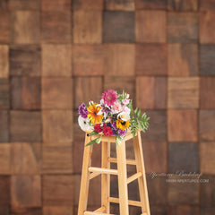 Aperturee - Artistic Brown Square Wood Block Photo Booth Backdrop