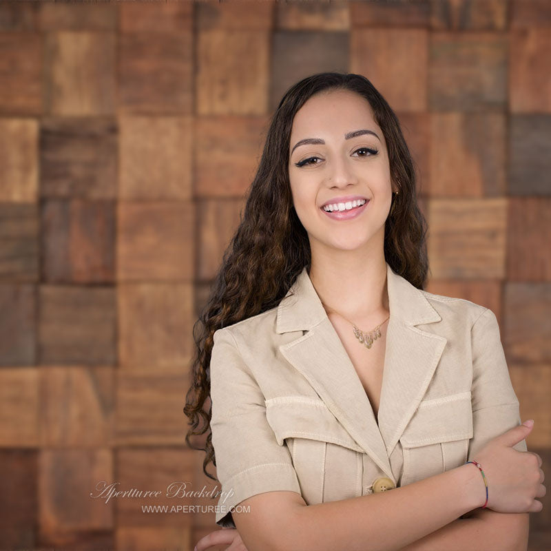 Aperturee - Artistic Brown Square Wood Block Photo Booth Backdrop