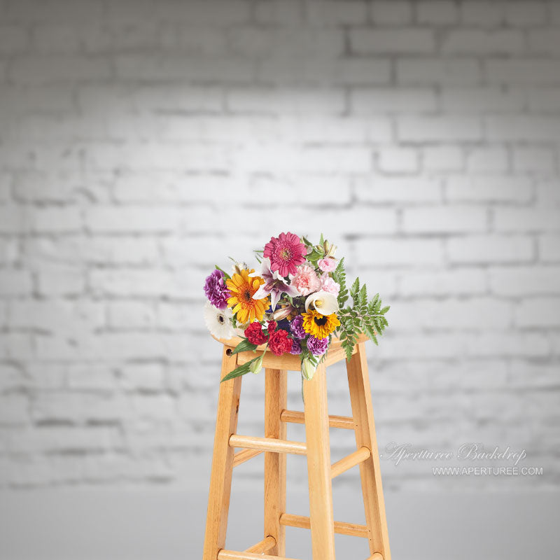 Aperturee - Artistic White Brush Brick Wall Photography Backdrop