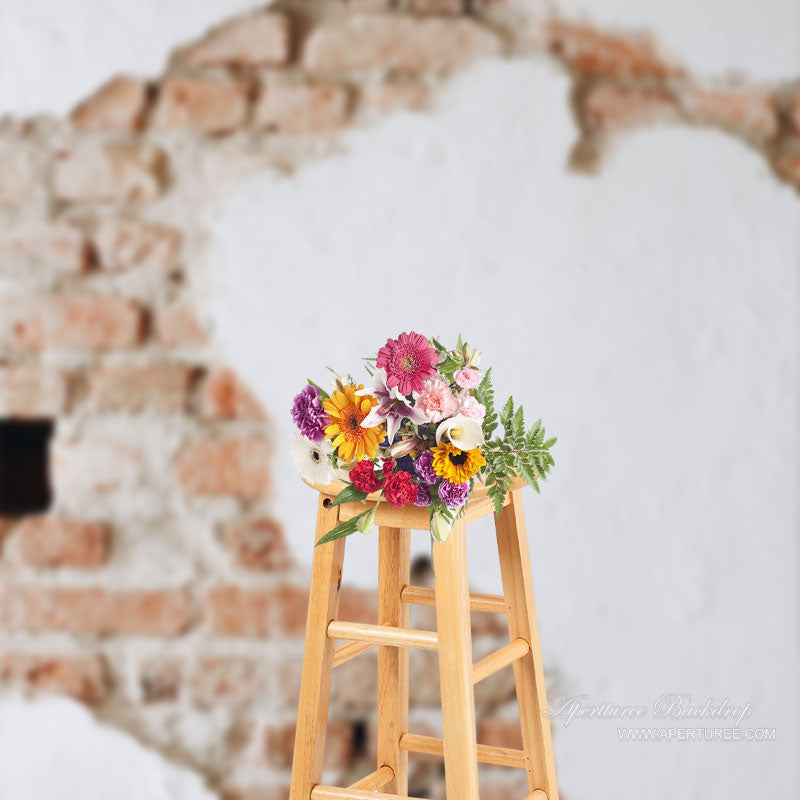 Aperturee - Artistic White Shabby Red Brick Wall Photography Backdrop