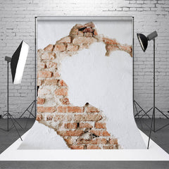 Aperturee - Artistic White Shabby Red Brick Wall Photography Backdrop