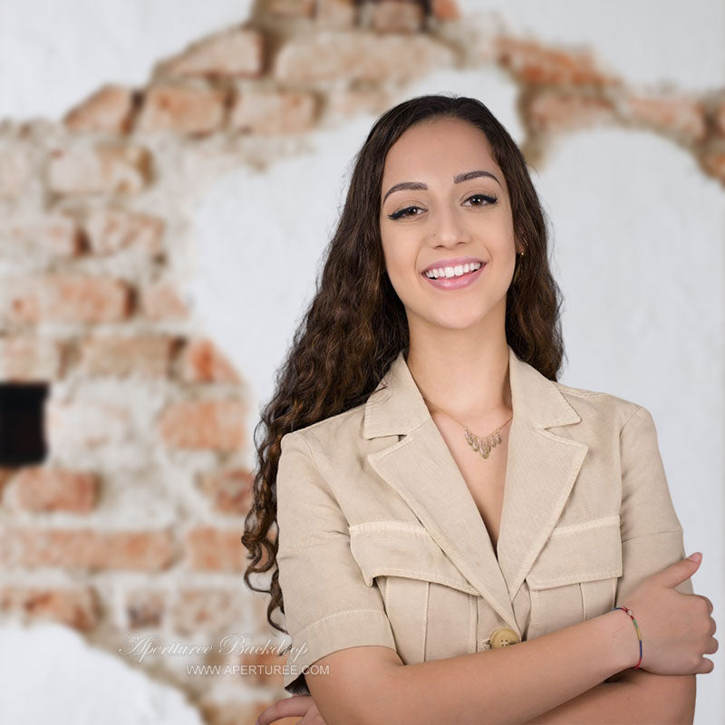 Aperturee - Artistic White Shabby Red Brick Wall Photography Backdrop