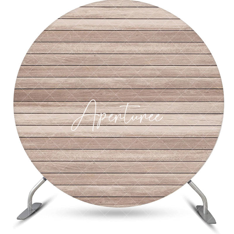 Aperturee - Artistic Wood Plank Simple Circle Birthday Backdrop