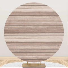 Aperturee - Artistic Wood Plank Simple Circle Birthday Backdrop